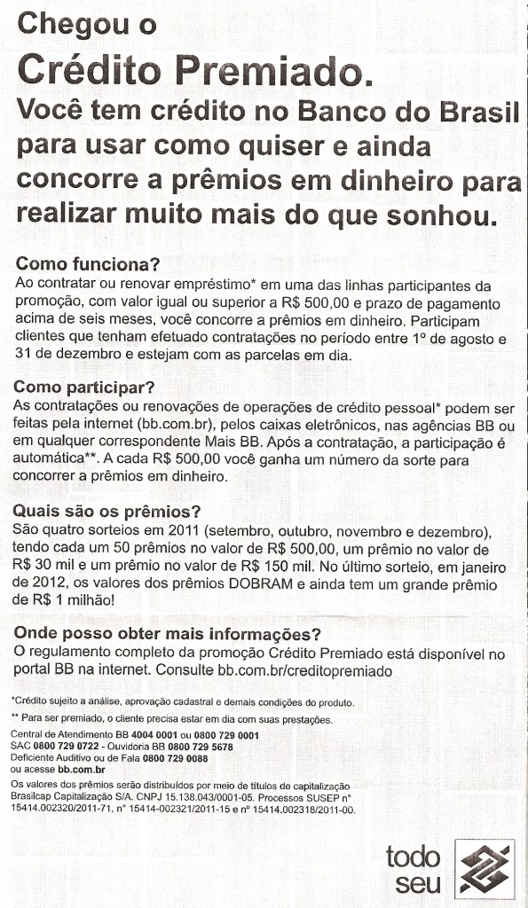 Crédito Premiado do BB.